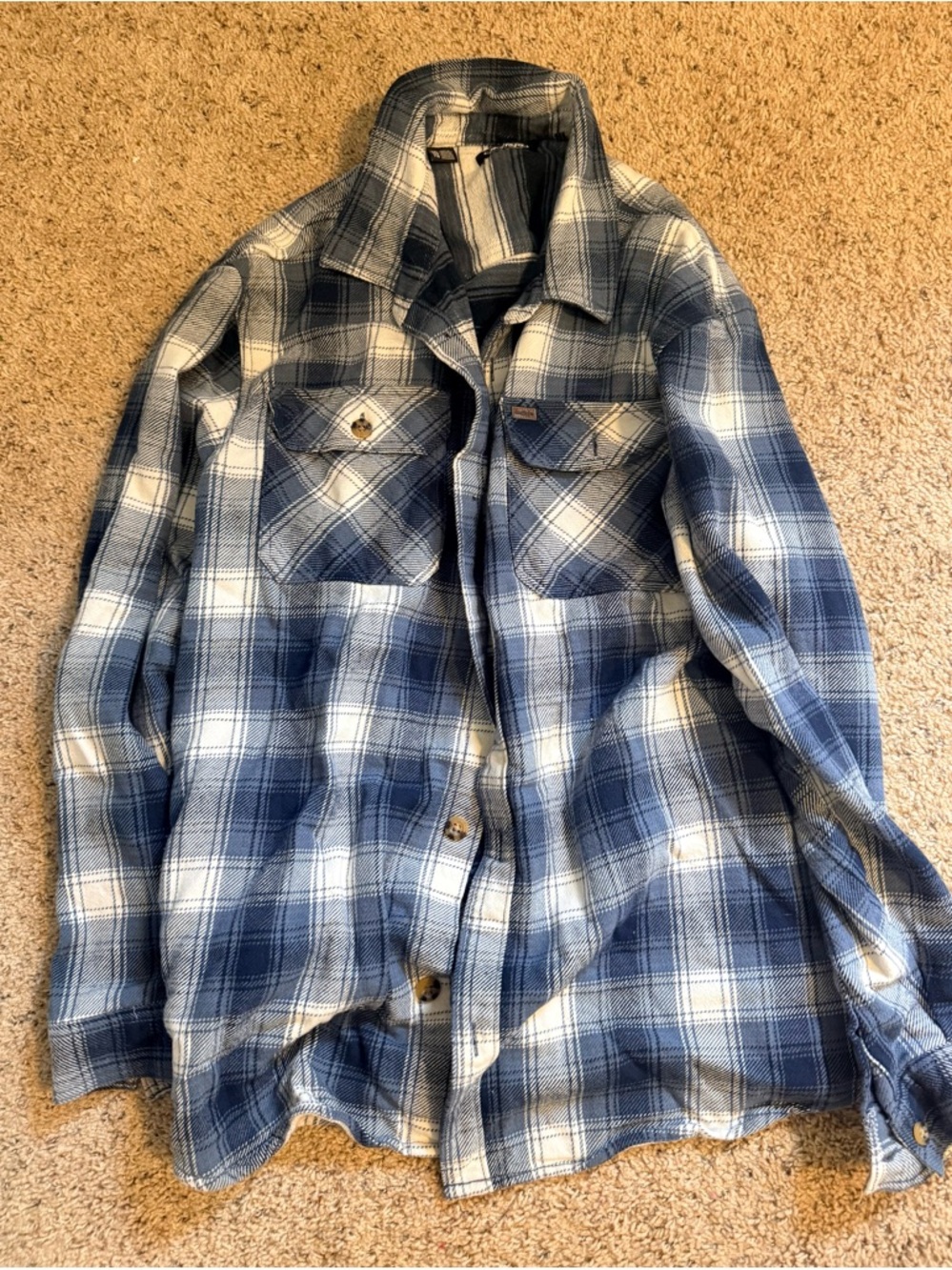 Men's Blue and White Plaid Button-Up Jacket